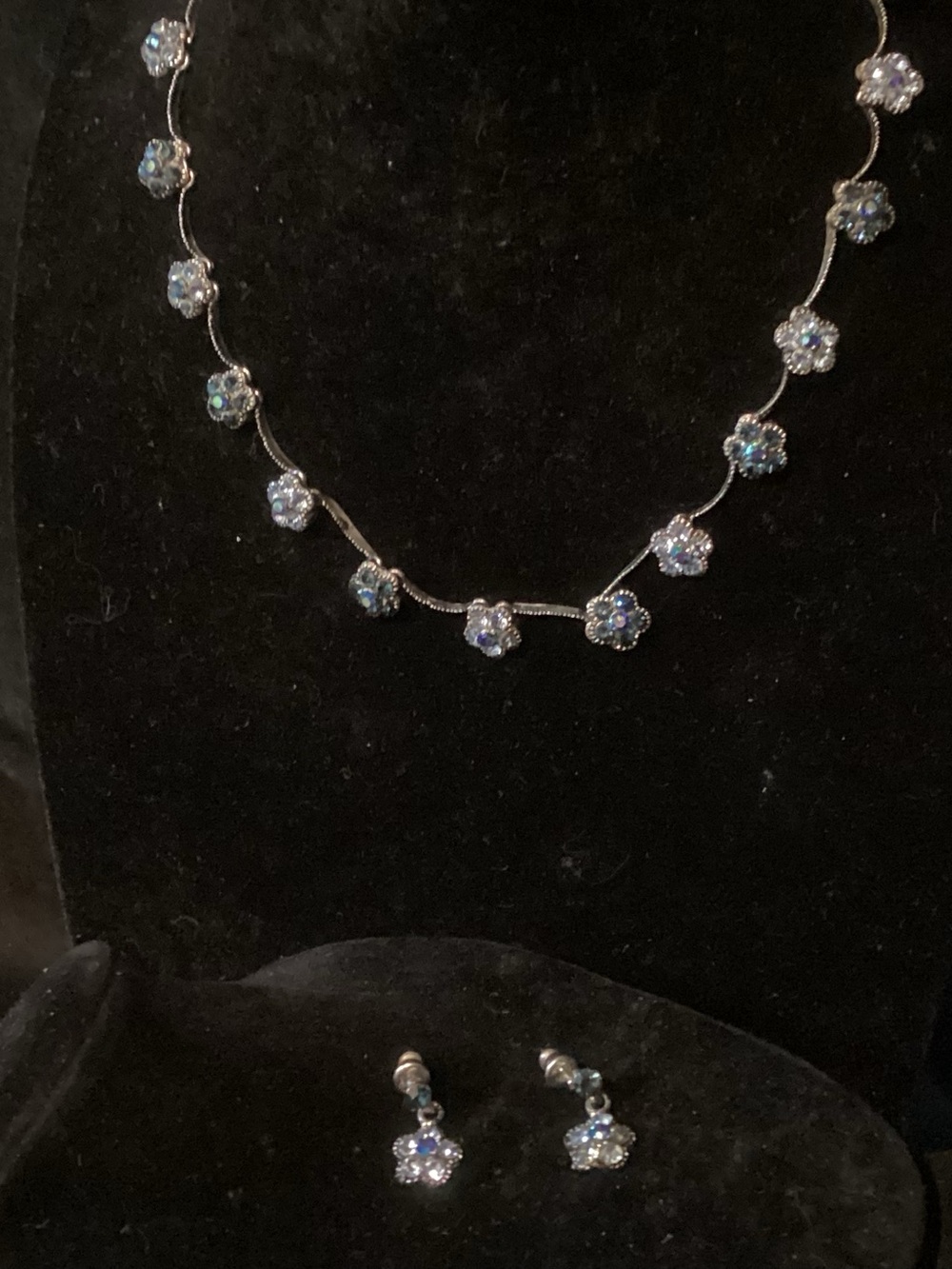 Floral Crystal Necklace and Earrings Set - Silver-Tone & Blue Sparkle